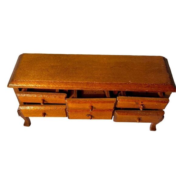 Vintage Dollhouse Miniature Mahogany Dresser With Six 6 Drawers - Picture 2 of 9